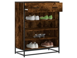 Zapatero | Armario Zapatero De Madera Y Metal Roble Ahumado 75x38x97,5 Cm