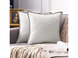 2026-41252-funda De Almohada Decorativa 2 Piezas Lino Rural Moderno 45x45cm Gris Claro Para Sofá Cama