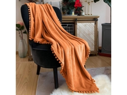 2026-40008-manta Flanela Con Flecos De Pompones Ligera Suave Para Sofa Cama Temporadas Todas Naranja 51x59 Pulgadas