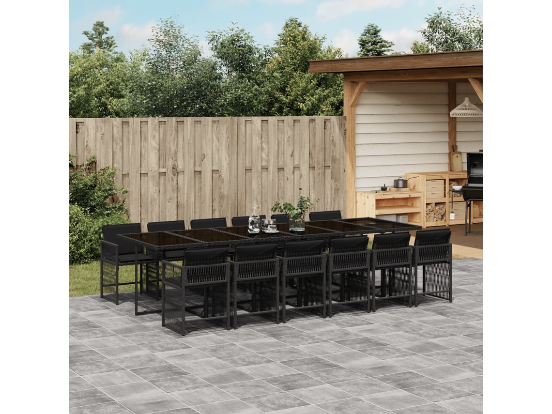 Juego de comedor de jardín de 13 piezas con cojines en mimbre sintético negro de DKD Home Decor
