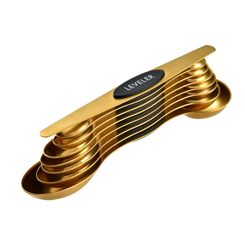 Juego de 8 cucharas medidoras magnéticas apilables, de acero inoxidable, con cucharilla de té de doble cara. MDUG (negro)