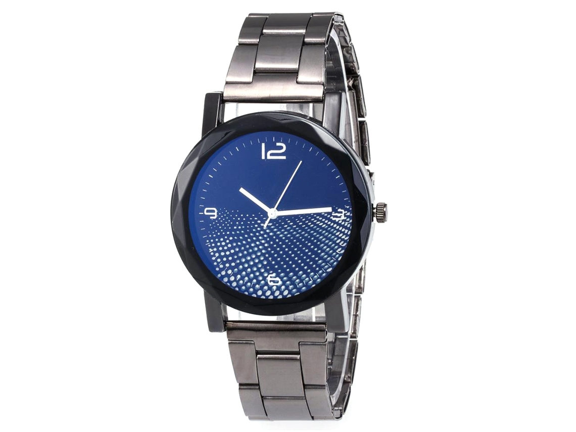 Reloj De Pulsera Para Parejas Con Elegante Brazalete De Acero Y Marco Redondo Azul.