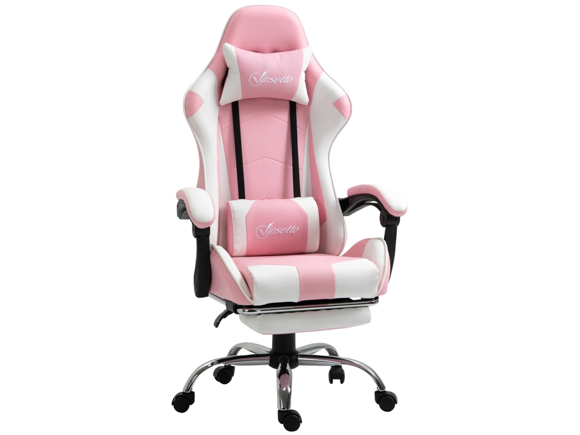 Silla gaming, diseño ergonómico, características ajustables, color rosa.
