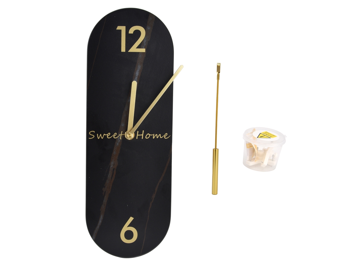 Reloj de pared moderno de 2026 con innovadora textura de mármol y péndulo para sala de estar, color negro.