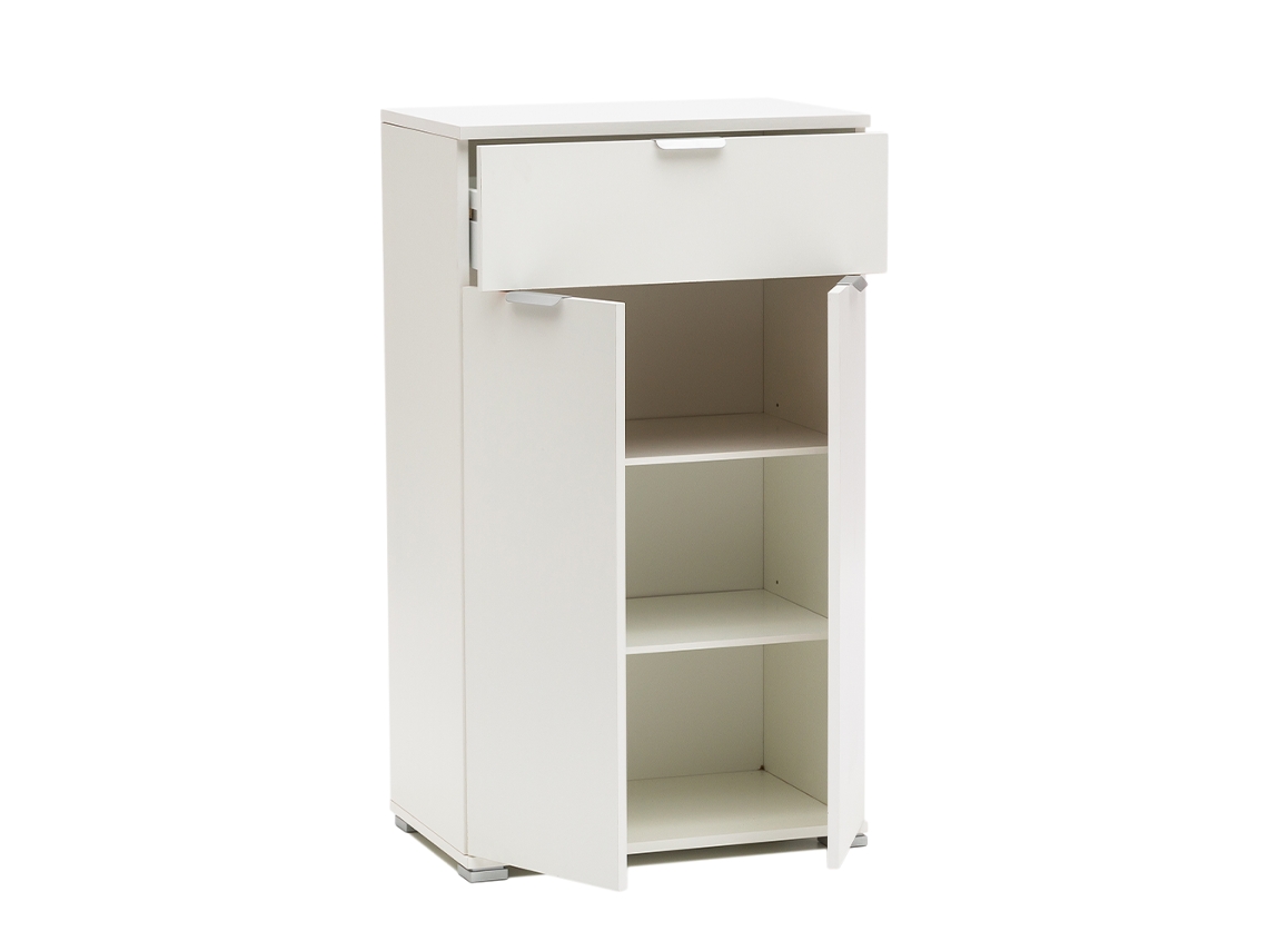 Mesita de noche/armario blanco de 45×85×38 | 2 puertas y cajón | 2 estantes ajustables | Ya ensamblado The White Stone