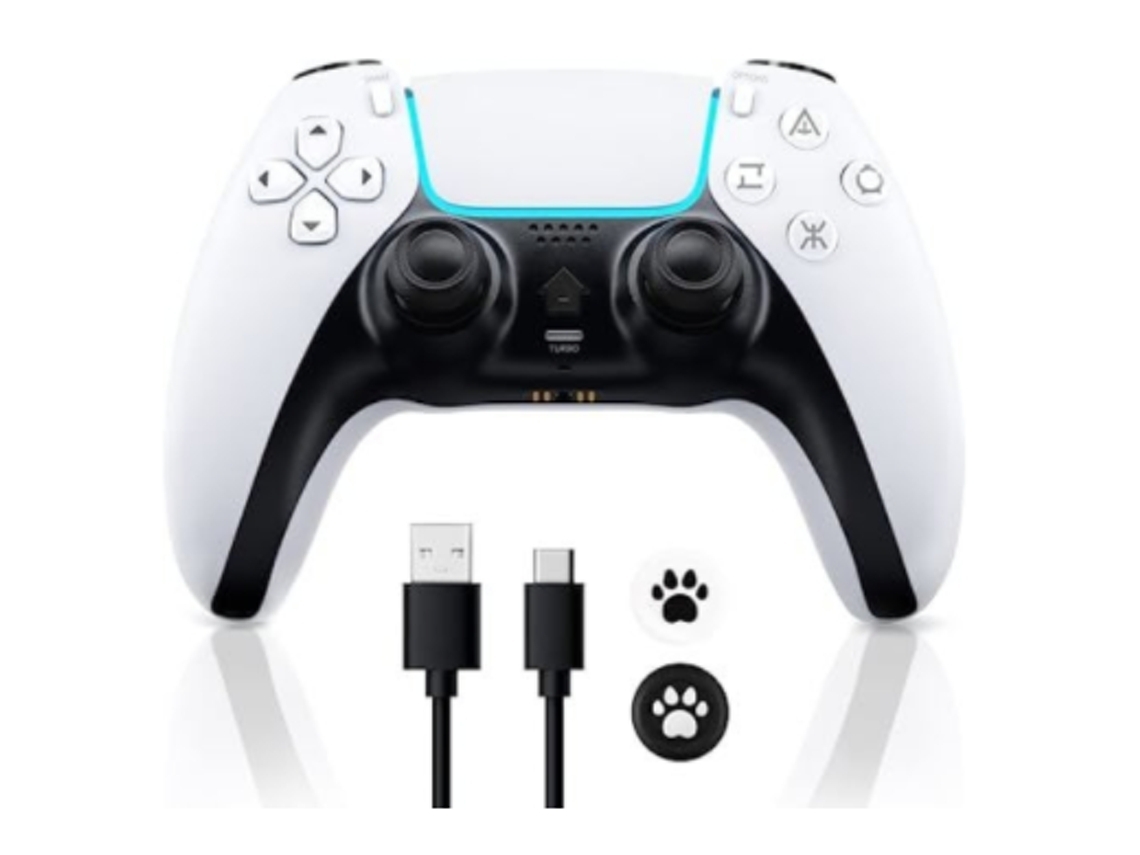 Mando inalámbrico para PS4, compatible con consolas PS4/Slim/Pro/PC, joystick de juego con doble vibración, panel táctil y altavoz integrado, color blanco Lalalamoli