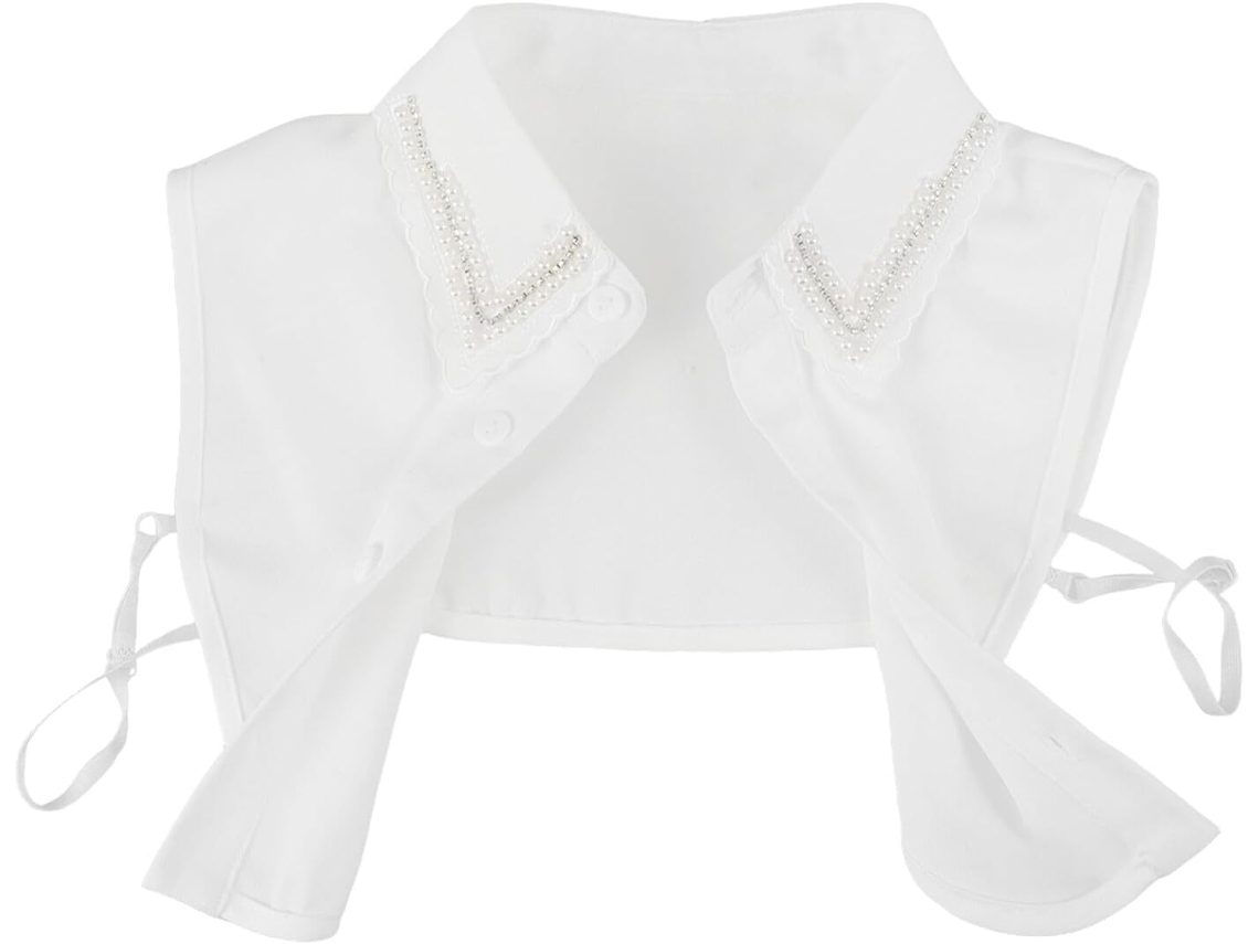 Collar Decorativo Extraíble De Poliéster Blanco Adornado Con Cristales Para Mujer, Fácil De Combinar.