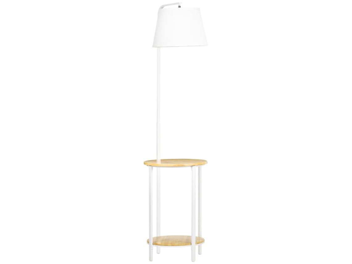 Lámpara De Pie, 162 Cm, 40 W, 2 Estantes, Lino, Metal Blanco.
