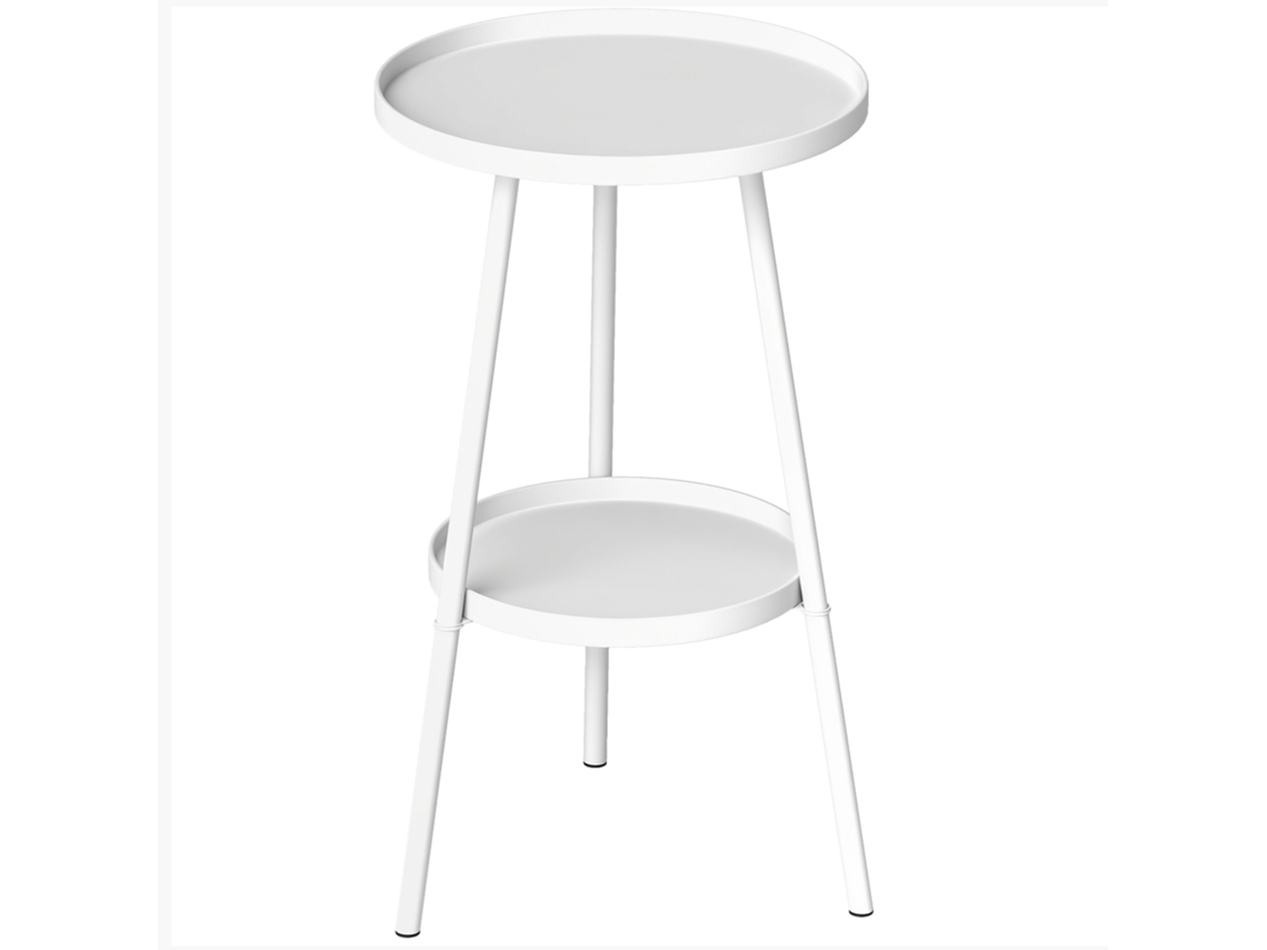 Mesa redonda de jardín con 2 niveles y bandeja inferior Ø32x51cm Blanca