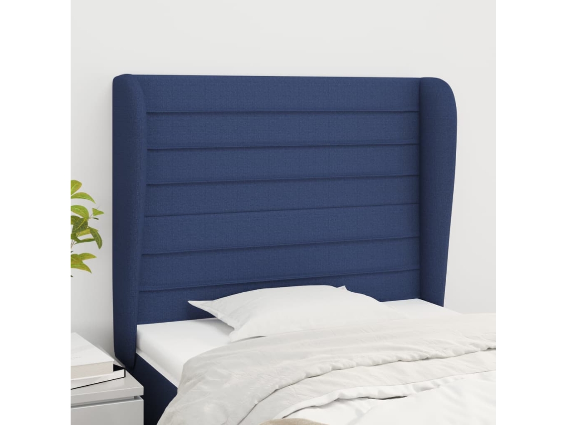 Cabecero Con Orejas De Tela Azul 103x23x118/128 Cm