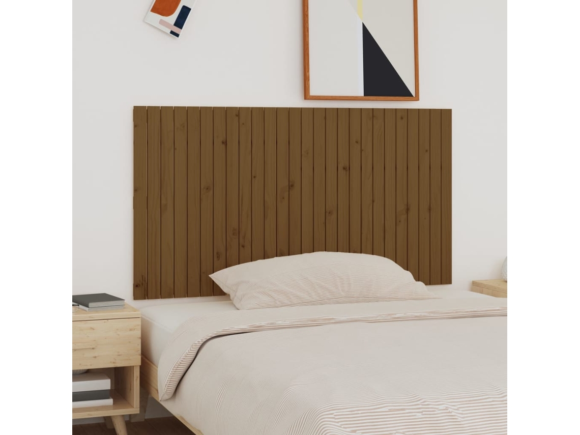 Cabecero Cama Pared Madera Maciza Pino Marrón Miel 166x3x90 Cm