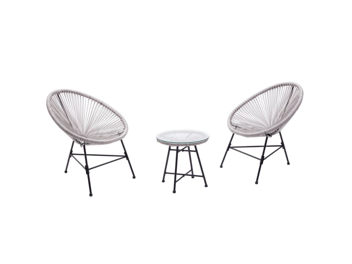 Conjunto de Jardín CONCEPT U Acapulco 2 sillones Egg + mesa de centro gris claro
