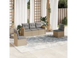 Conjunto de 5 sofás de jardín con cojines de mimbre beige Dkd Home Decor