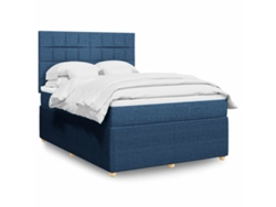 Cama Box Spring Con Colchón Tela Azul 160x200 Cm