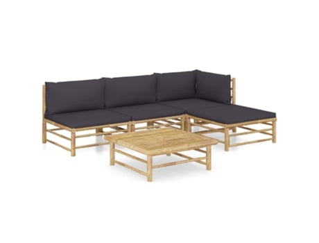 MAISON EXCLUSIVE Set de muebles de jardín 5 piezas bambú con cojines gris oscuro