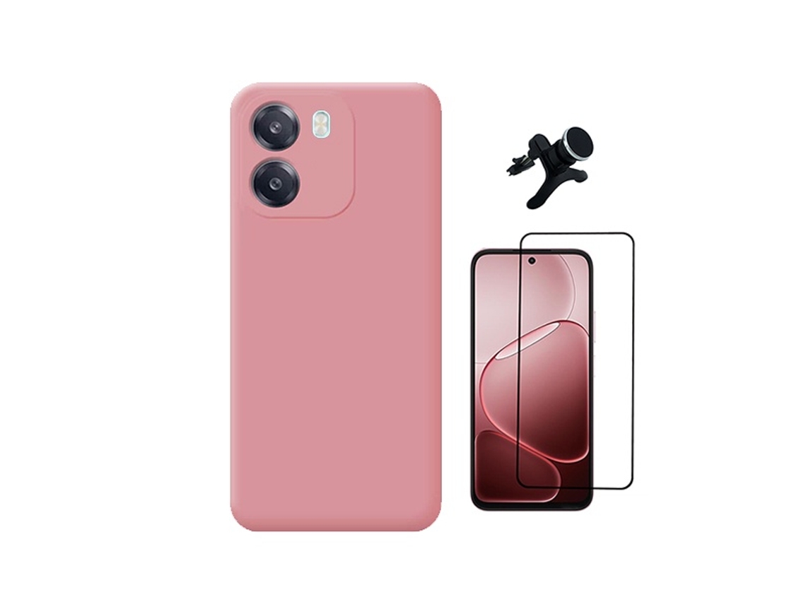 Kit Vidro Temperado Capa Silicone Líquido Suporte Magnético Reforçado Phonecare Para Oppo A6 5g - Rosa