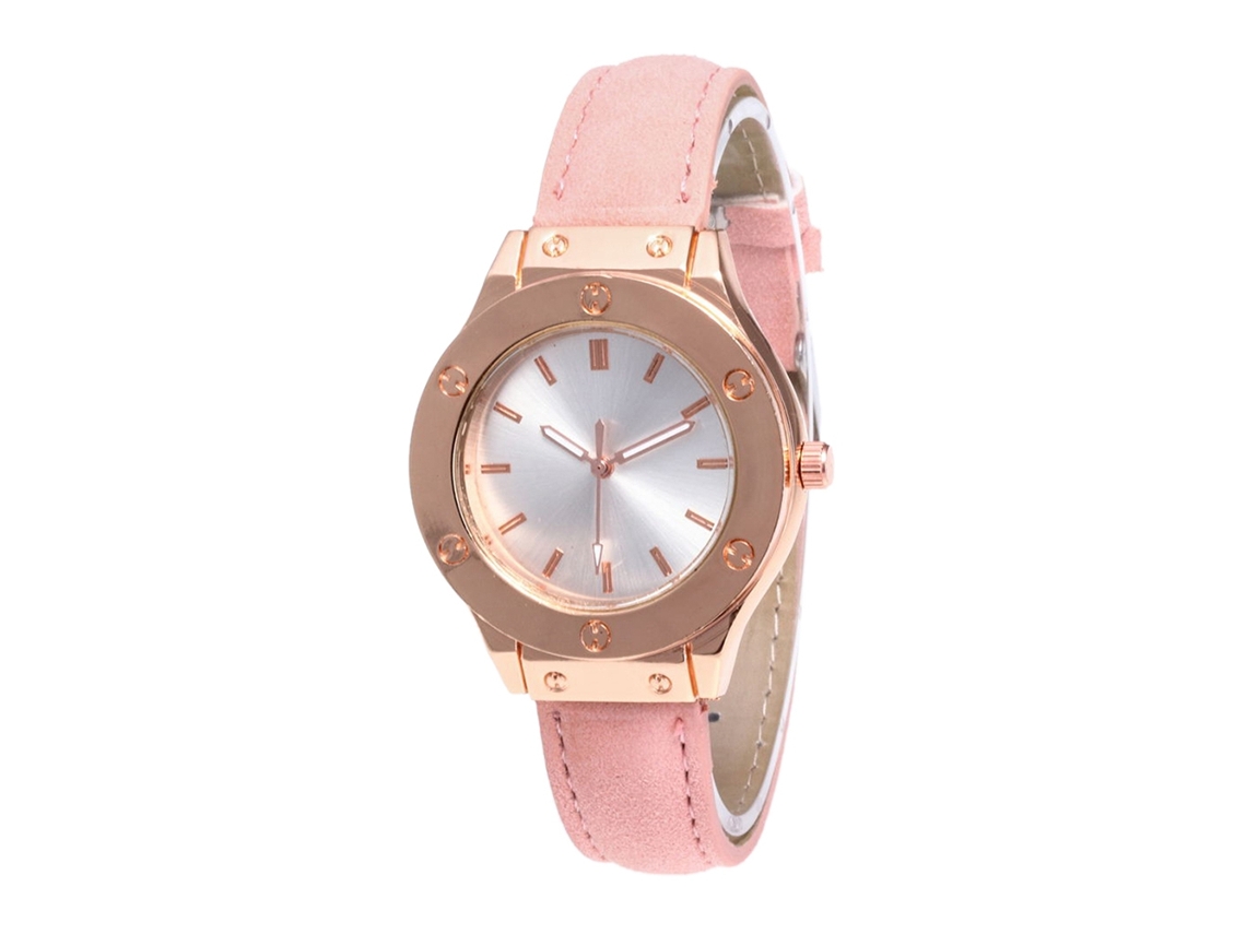Reloj De Pulsera Unisex De Moda Con Correa De Cuero Pu, Cuadro Redondo, Cuarzo (rosa)