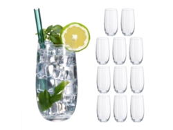 Juego de 12 vasos de cristal Relaxdays, aptos para lavavajillas, para zumo, limonada, té helado, 520 ml, transparentes.