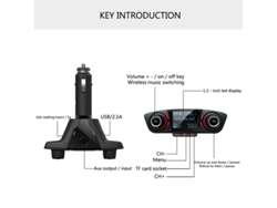 Transmisor FM Inalámbrico AUX Receptor de audio Compatibilidad con disco U Carpeta de tarjeta TF Reproducción Kit de manos libres para automóvil compatible con Bluetooth (Negro) ENZONS
