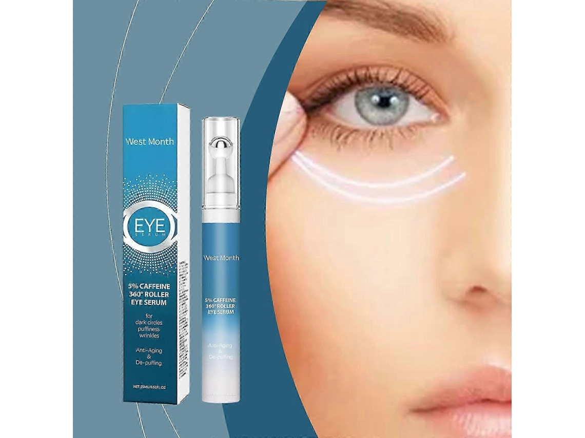 Sérum para ojos con 5 % de cafeína para reducir la hinchazón, líneas de expresión, ojeras y arrugas. Crema para ojos con masajeador roll-on de 360°.