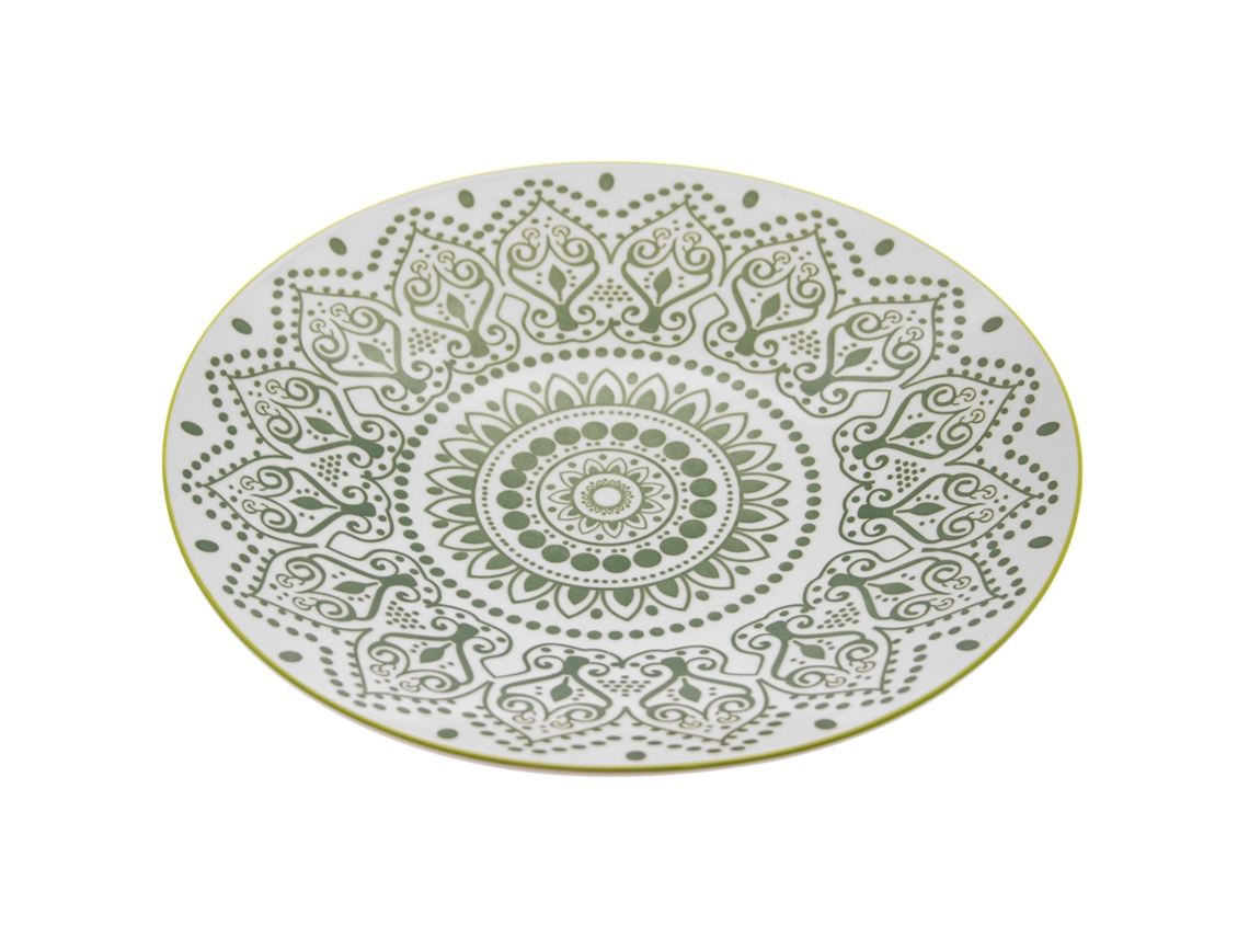 Set 6 Platos Llanos Blanco Y Verde DRW ( 28,4x4,7cm)