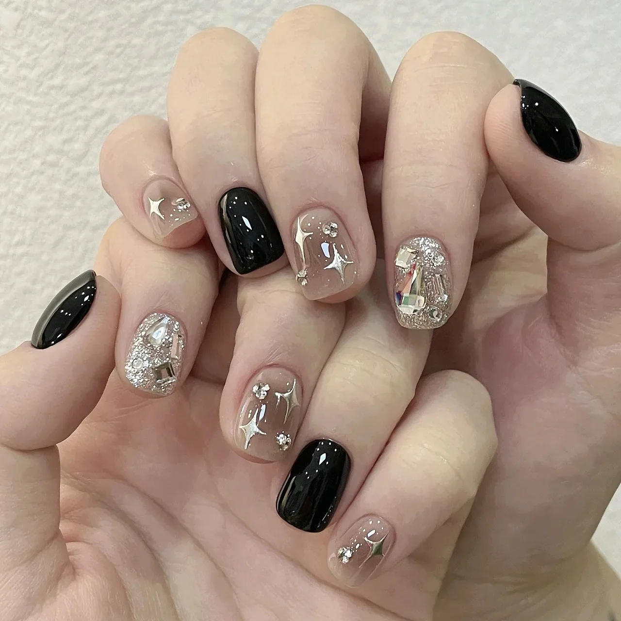 (142-l) 10 Uñas Postizas Cortas Hechas A Mano Con Purpurina, Manicura A Presión.