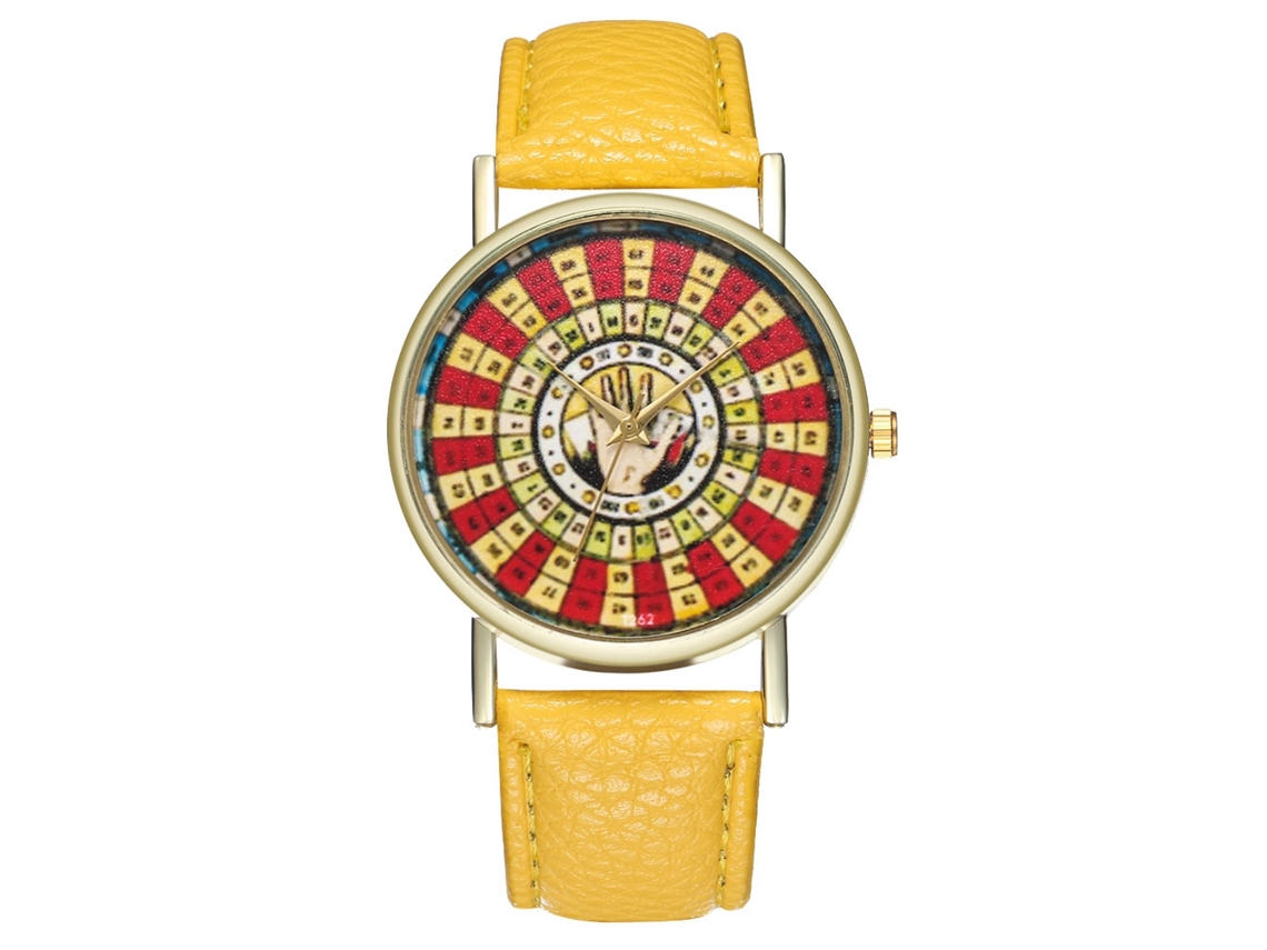 Reloj De Pulsera Para Pareja Zhoulianfa, Correa De Pu, Esfera Redonda, Movimiento De Cuarzo Amarillo.