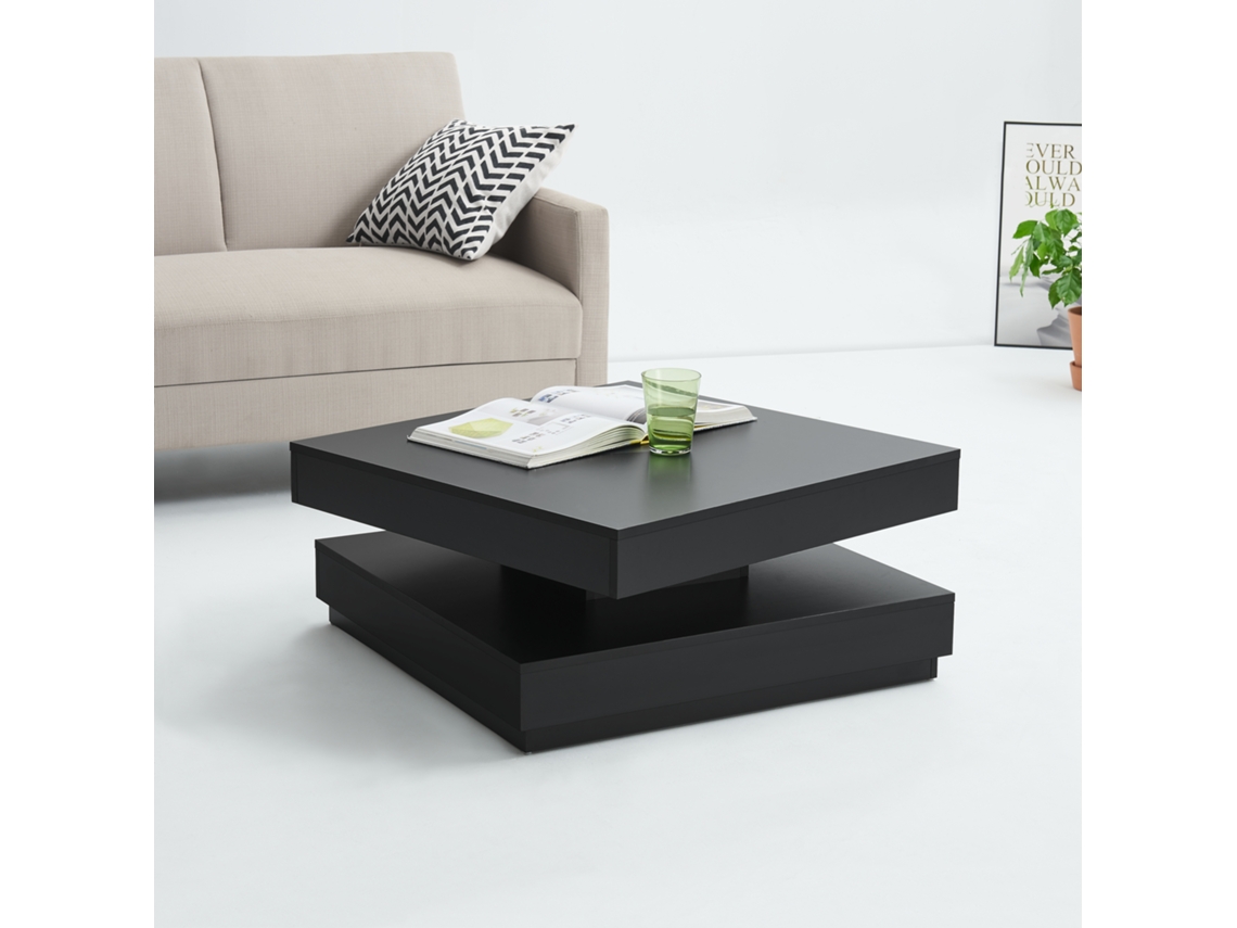 Mesa de centro Florenz con tablero giratorio 76x76x38 cm - Negro [en.casa]