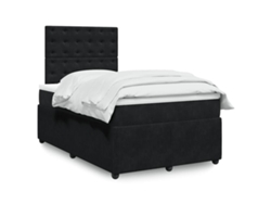 Cama Box Spring Con Colchón Terciopelo Negro 120x200 Cm