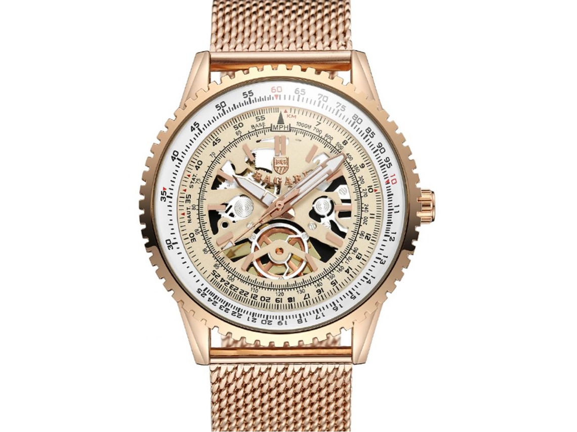 Reloj De Pulsera Para Hombre Con Correa De Malla Casual Bagari Oro Rosa