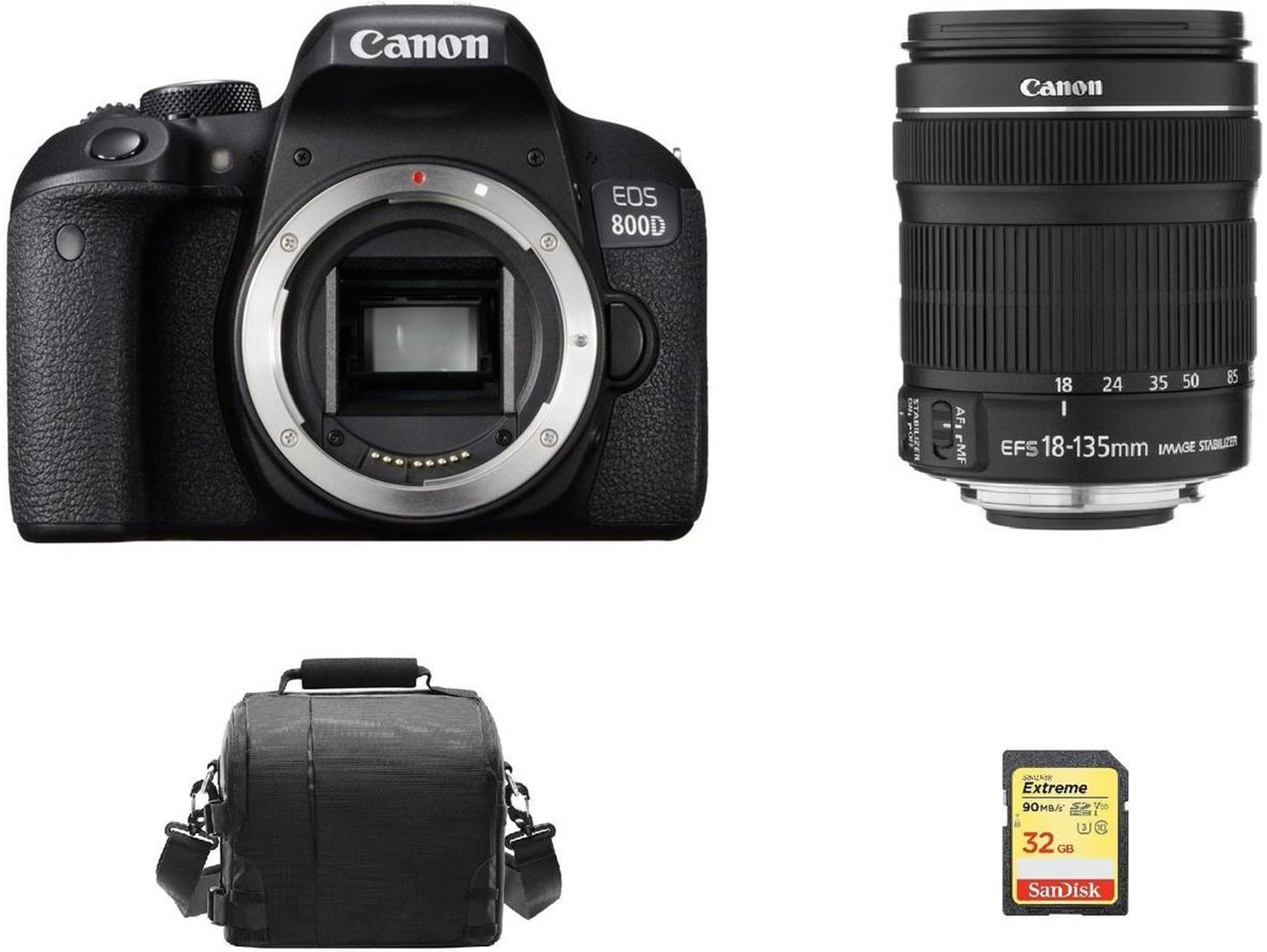 Kit Cámara Réflex CANON 800D EF-S 18-135mm F3.5-5.6 IS STM + 32GB SD+ Bolsa