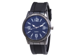 Reloj De Pulsera Analógico, De Aleación, De Cuarzo, Para Parejas, Negro Y Azul Con Correa De Cuero.