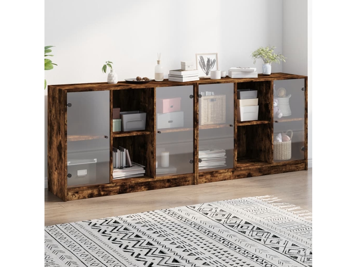 Estantería | Librería | Estante De Libros Con Puertas Madera Roble Ahumado 204x37x75 Cm