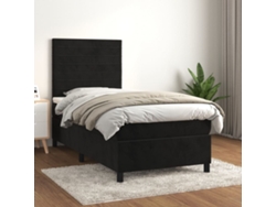 Cama Box Spring Con Colchón Cuero Sintético Negro 90x190 Cm