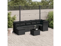Conjunto de 8 sofás de jardín con cojines de mimbre sintético negro, Dkd Home Decor
