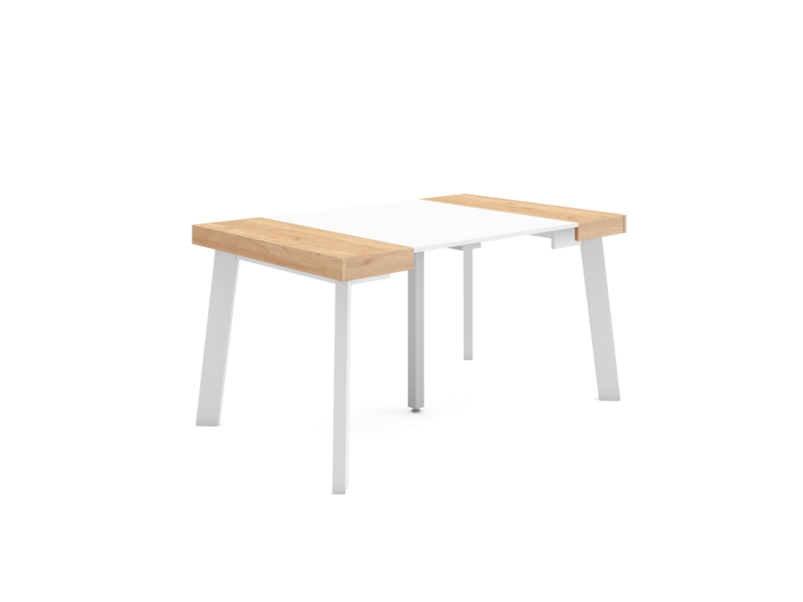 Mesa Consola extensible 140 Para 6 comensales Patas de madera Roble y blanco