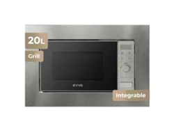 Microondas integrable Evvo Mi30 de acero inoxidable, capacidad de 21 l, grill de 1000 W, efecto brillante, multifunción, función de descongelación.