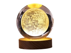 Luz nocturna de bola de cristal con tecnología USB 3D y base de madera para decoración.
