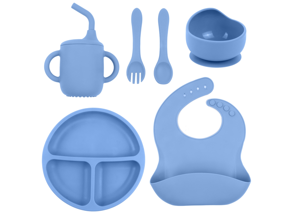 Juego De Vajilla Infantil De Silicona, Seis Piezas (azul) Czhhmart