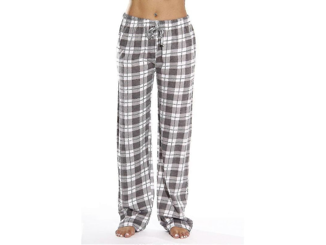 2026-pantalones Pijama Mujer Con Bolsillos Suaves De Franela Cuadros Talla S-xxl