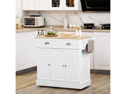 Carrito Cocina Móvil Blanco Ruedas 110x45x89 Cm 2 Cajones 3 Puertas Soporte Paños Y Condimentos Utensilios Salón Comedor
