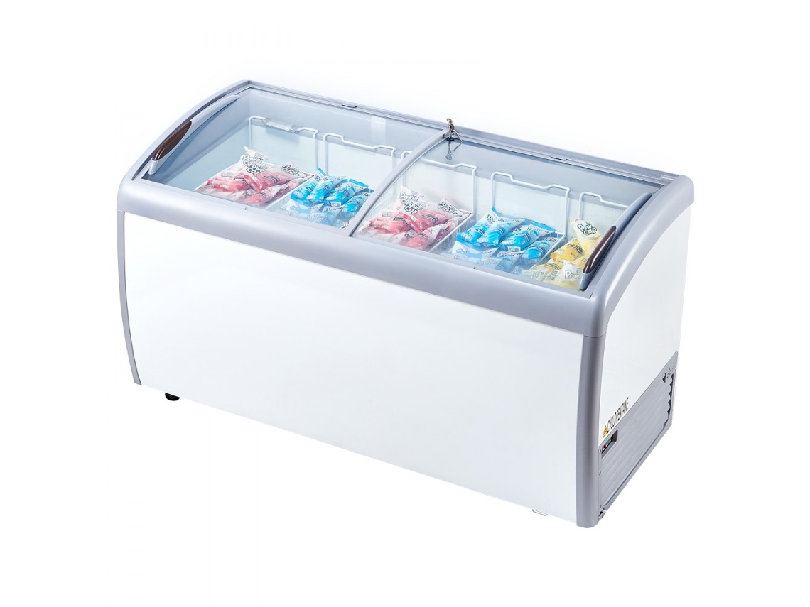 Vitrina refrigerada para helados de 460L con cestas, tapa de cristal e iluminación LED Tekmaquinas