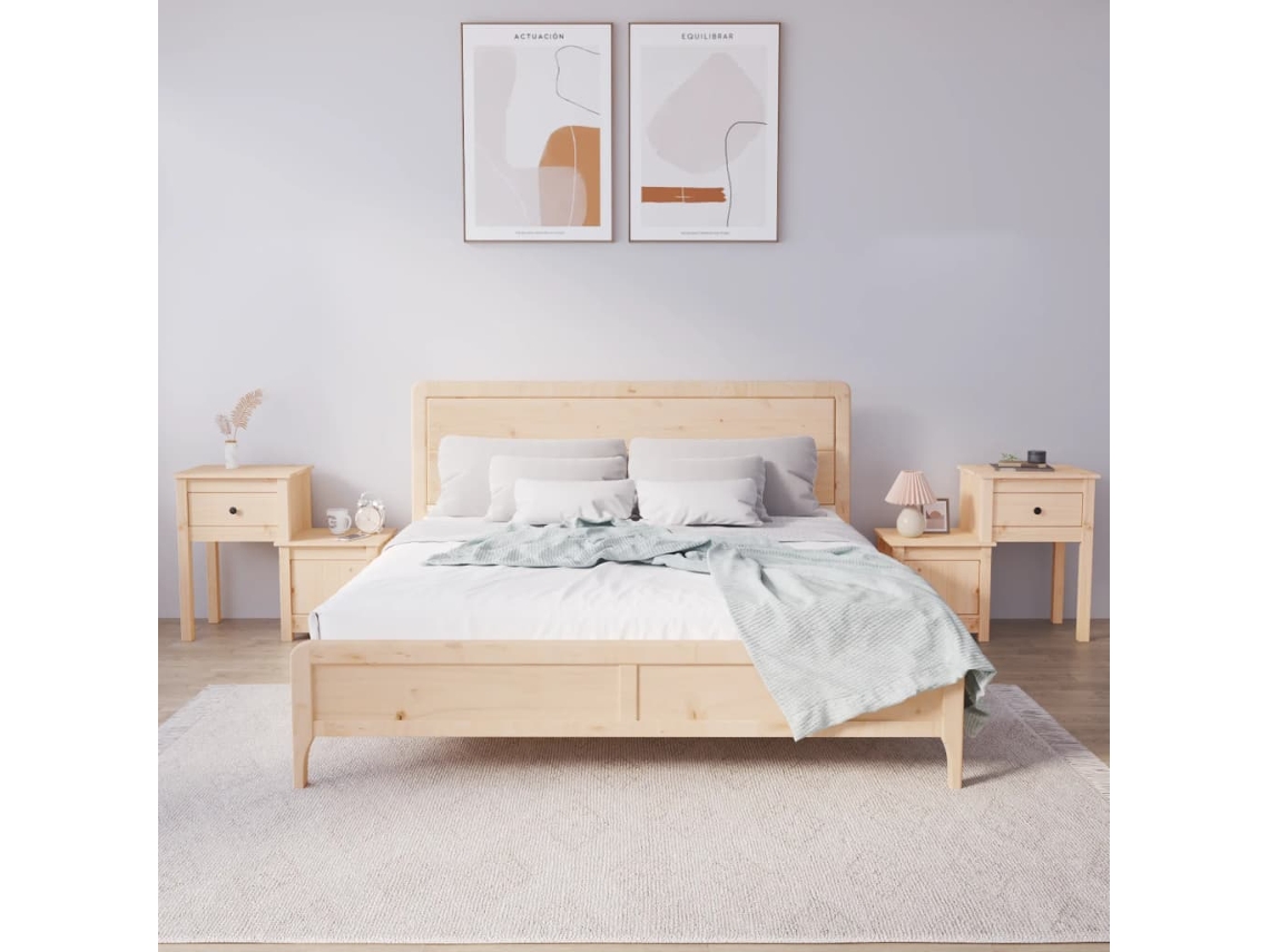 Mesitas de Noche LOVELY HOME Mesinha 2 Pcs 79,5X38X65,5 Cm Madeira Pinho Maciça