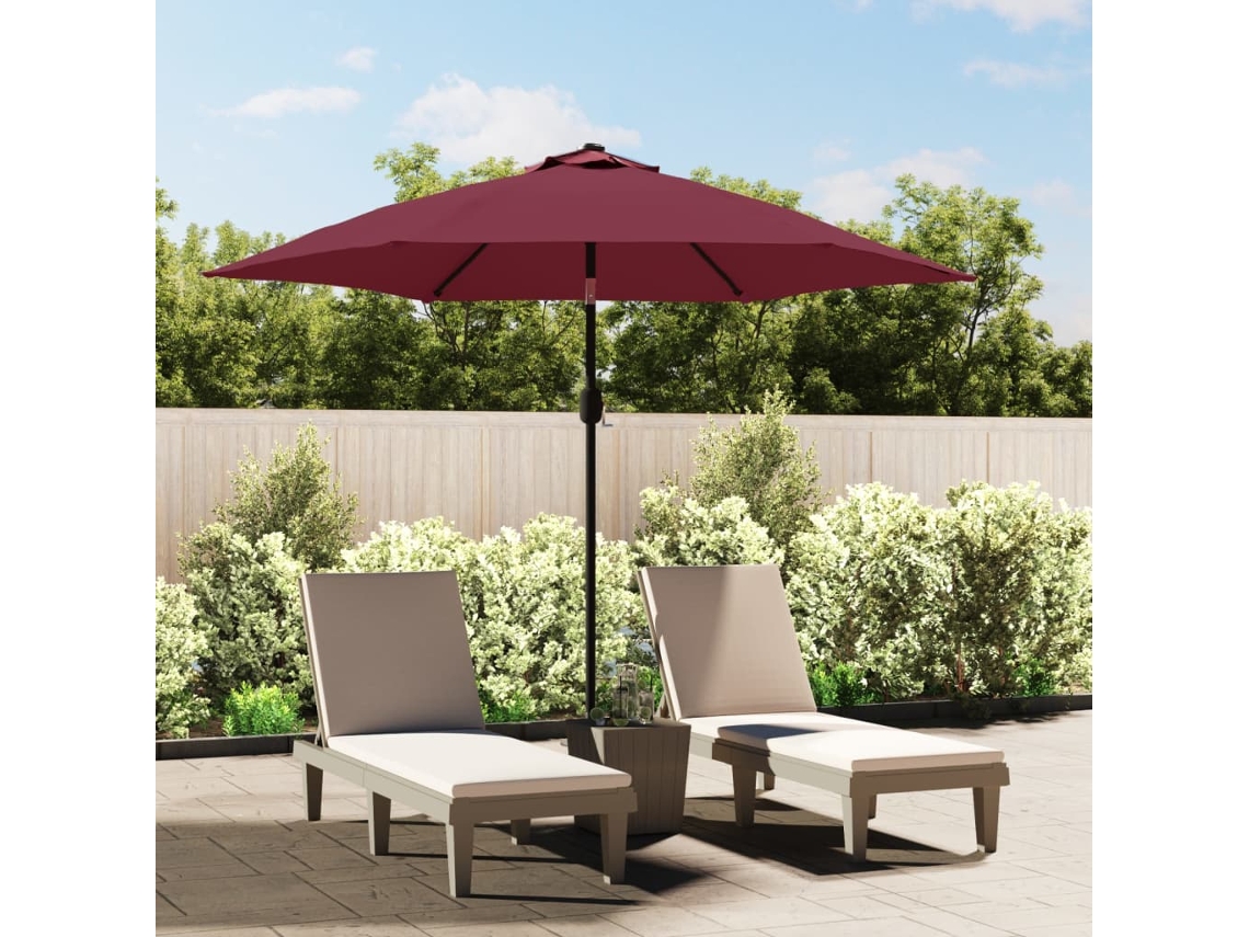 Toldo parasol - Toldo de jardín con luces LED y poste de acero de 300 cm, color burdeos HARLANV1
