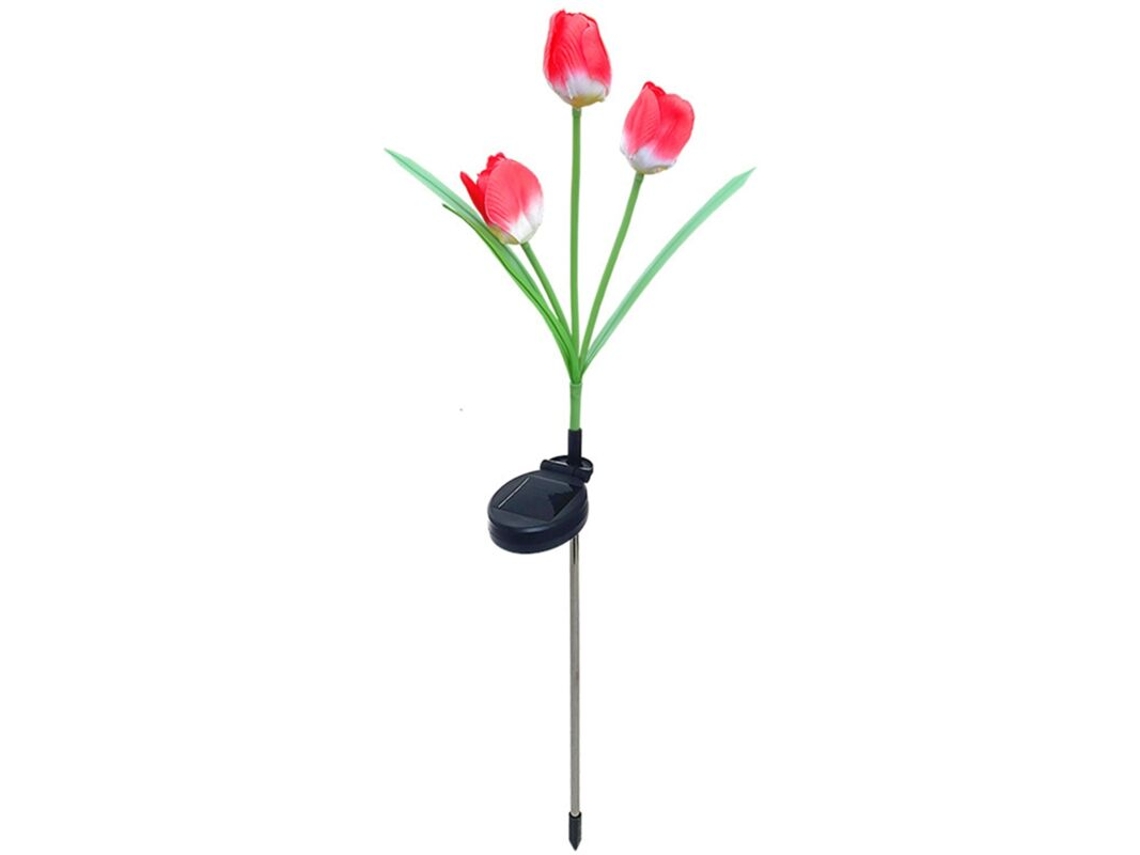 Lámpara Solar De Jardín Con Forma De Tulipán, De 3 Brazos Y Resistente Al Agua.