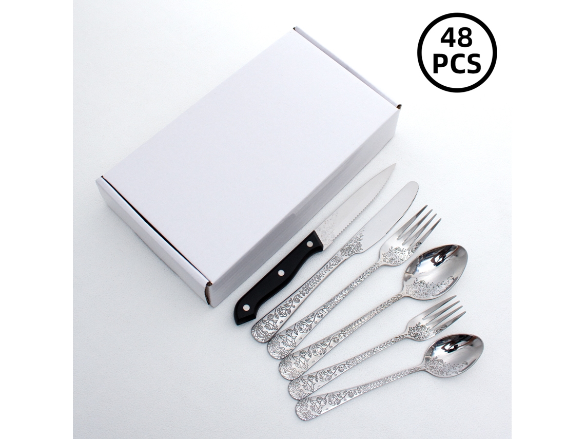 (juego De 48 Piezas - Plata) Juego De Cubiertos De Acero Inoxidable Estilo Chino Chapado En Oro (cuchillo, Tenedor, Cuchara)