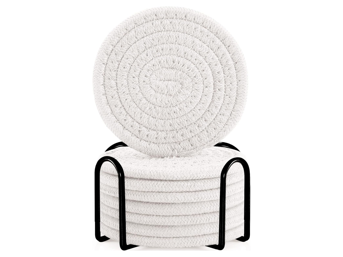 HYMNORA 8 posavasos de tela - Con soporte, absorbentes, protección para mesas de madera