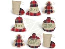 Adornos navideños en bolsa, mini adornos navideños rojos y a cuadros, decoraciones navideñas rústicas