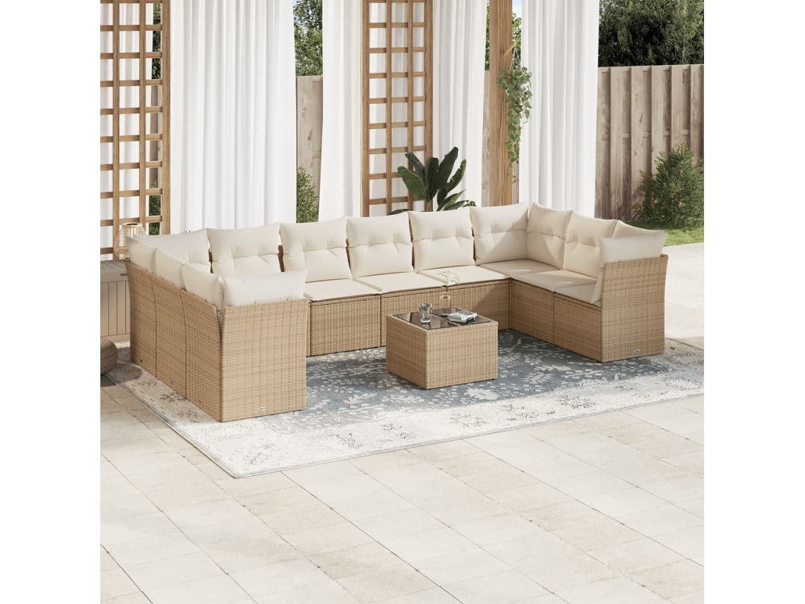 Conjunto de sofá de jardín de 11 piezas con cojines de mimbre beige DKD Home Decor
