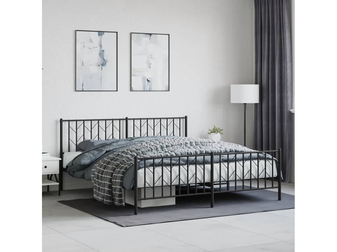 Estructura Cama Sin Colchón Con Estribo Metal Negro 183x213 Cm